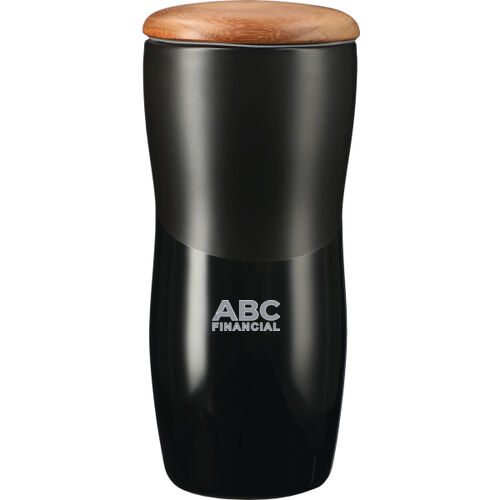 Drinkware - Reno Double Wall Ceramic Tumbler w/Wood Lid 10oz Thumbnail